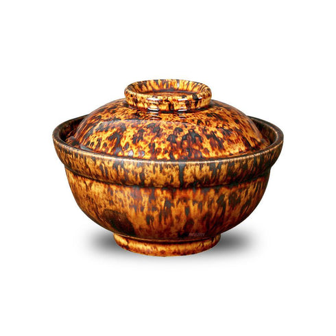 Ceramic Footed Clay Pot w/Lid Lw/As